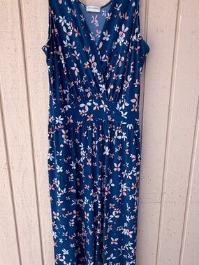 Blue Floral Wrap-Style Maxi Dress